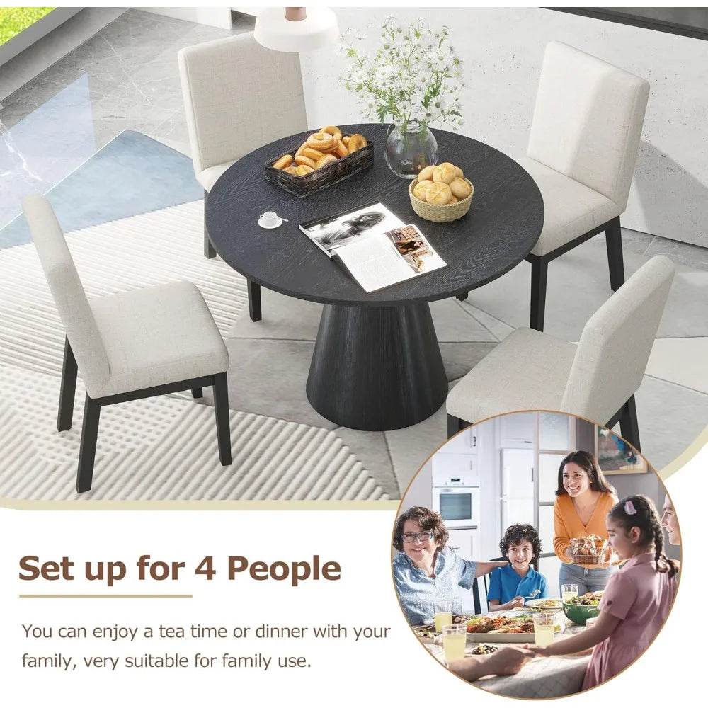 Round Dining Table, Retro Style Wooden Round Dining Table - Loft&Timber