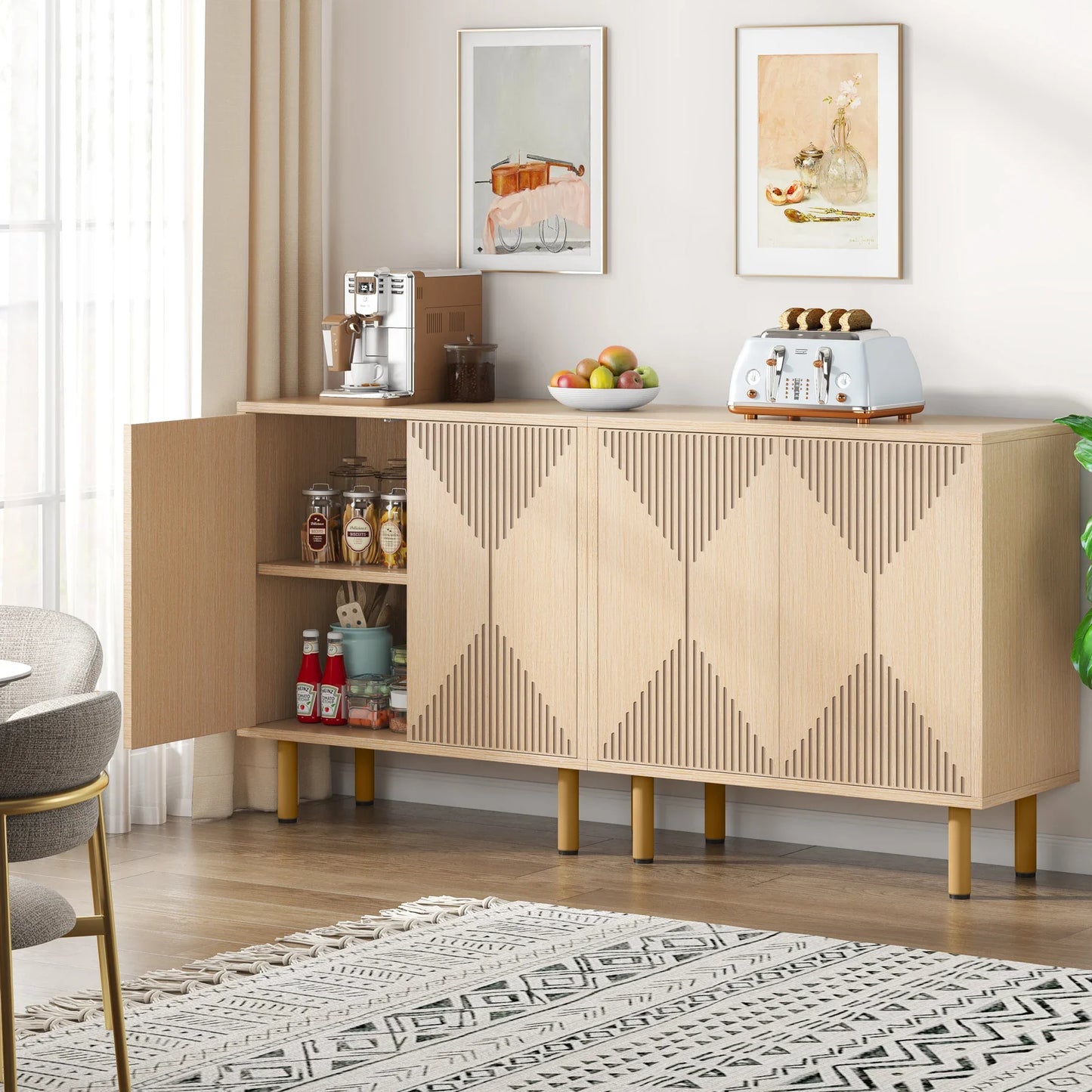 59" Tribesigns Modern Natural Storage Cabinet; Freestanding Floor Cabinet - Loft&Timber