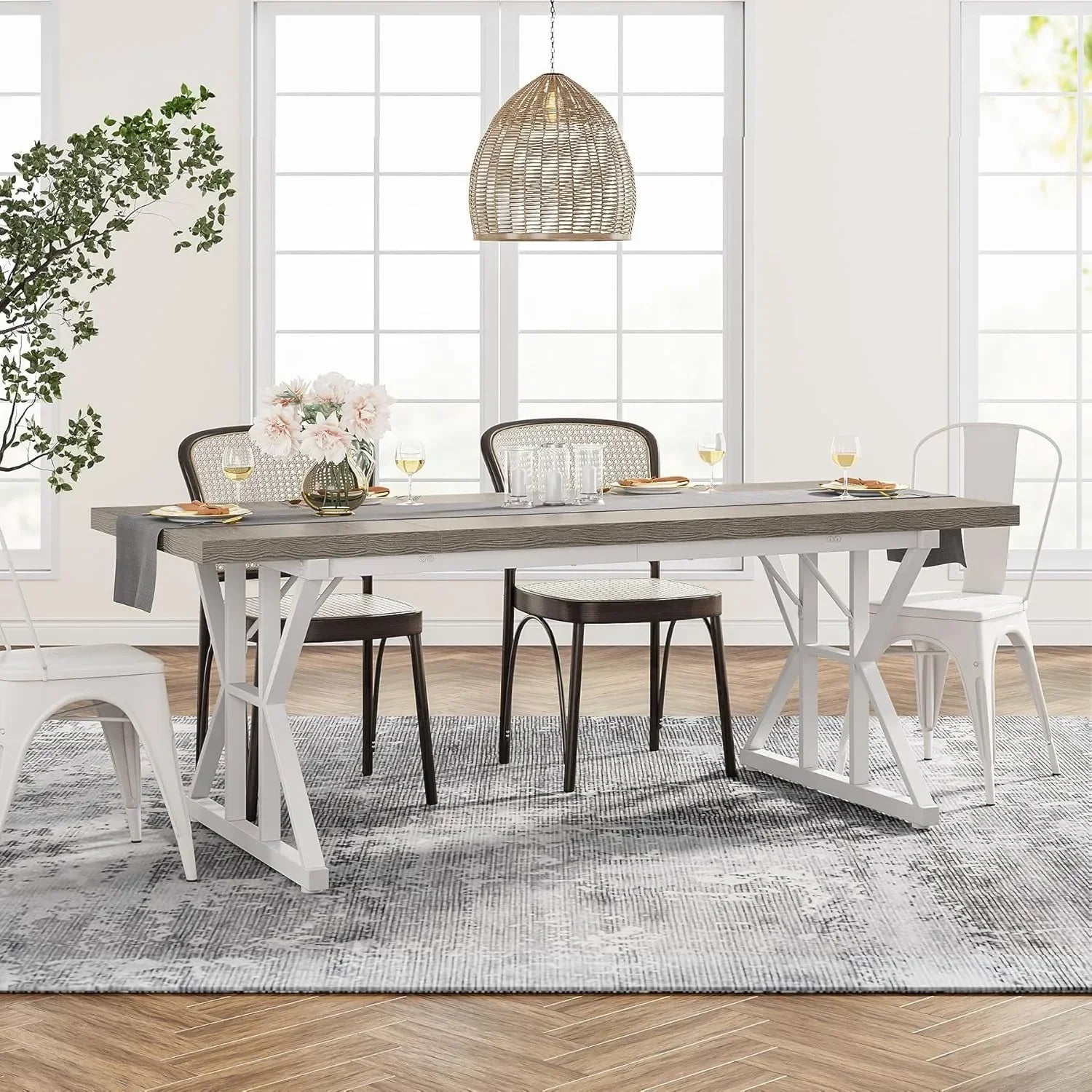 Farmhouse Dining Table for 6 People, 70.8" - Loft&Timber