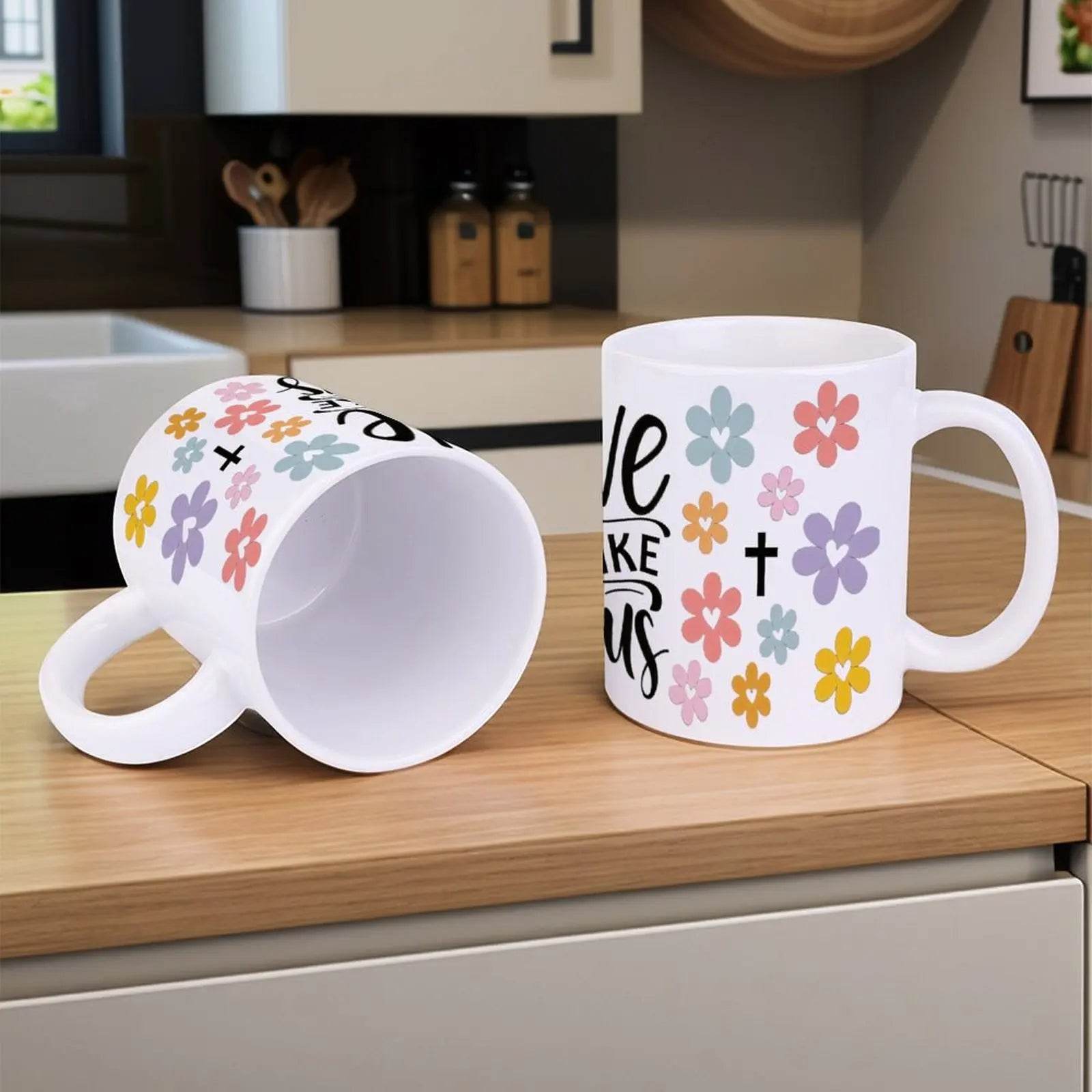 Love Like Jesus With Flowers Ceramic Coffee Mug Bible Verse Cups, 330ml Espresso Cups - Loft&Timber