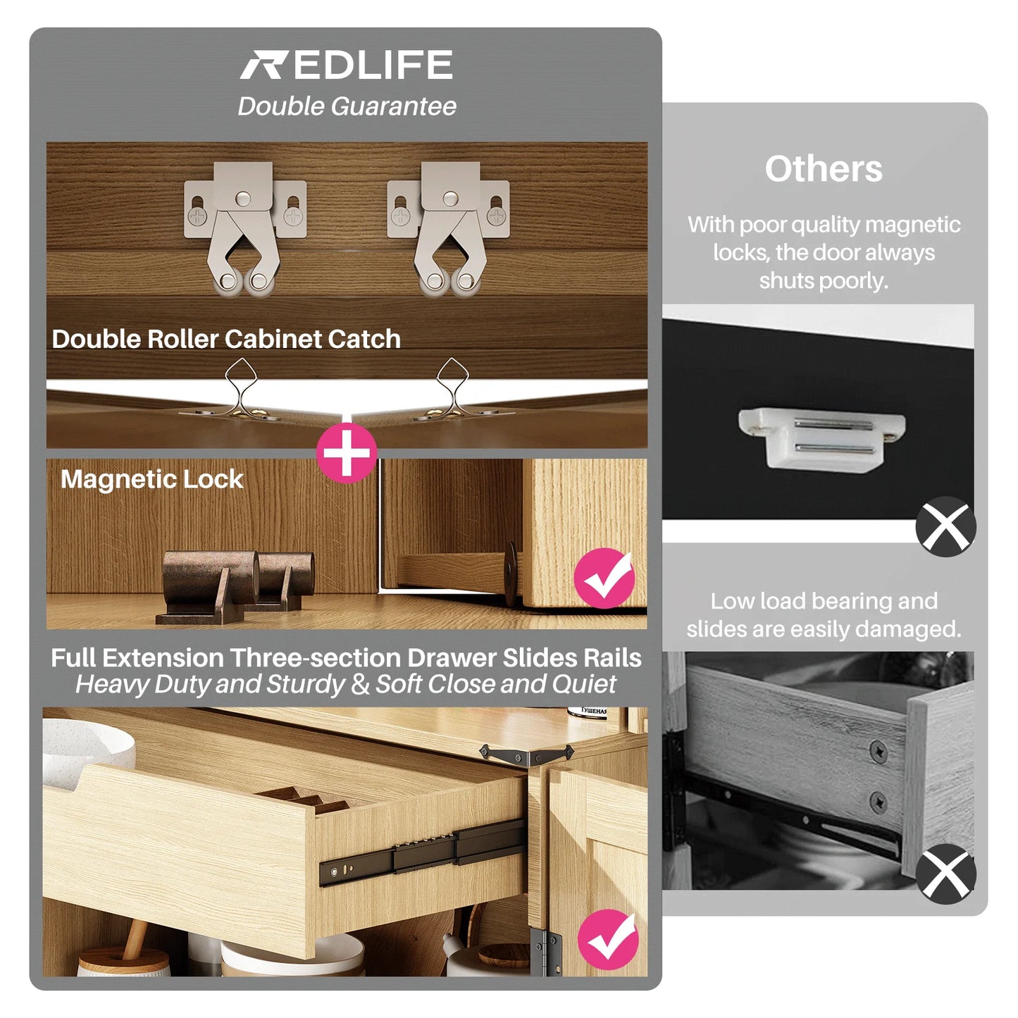 Redlife 72" Kitchen Pantry Storage Cabinet with 8 Shelves 4 Rattan Doors - Loft&Timber