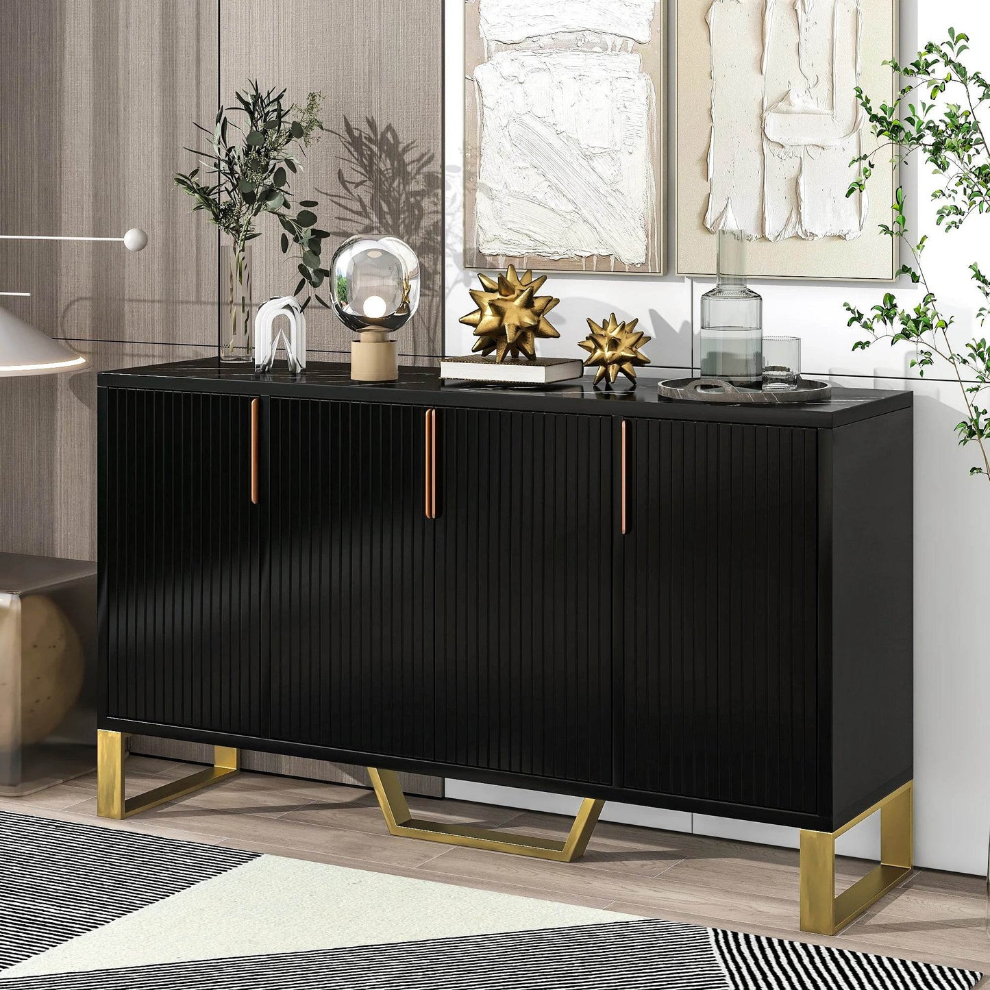 Modern sideboard with Four Doors; Metal handles & Legs - Loft&Timber