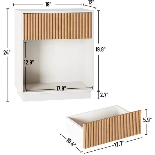 fluted nightstands set of 2, modern bedside table with drawer and storage shelf - Loft&Timber