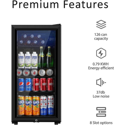 Beverage Refrigerator, 3.2 Cu.ft Mini Fridge with Double Glass Door