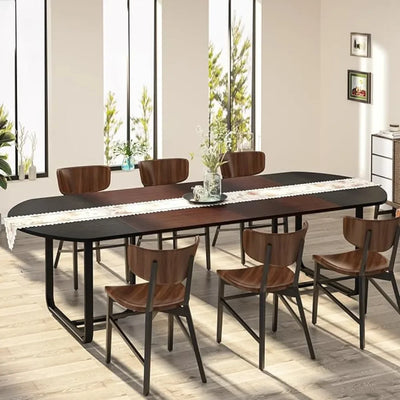 70.86" Modern Oval Dining Table with Walnut and Black Finish - Loft&Timber