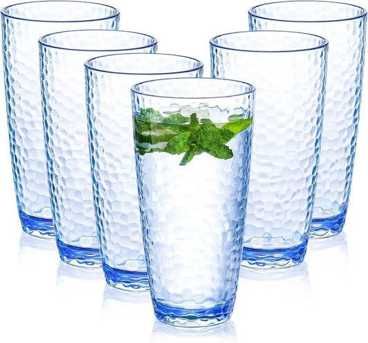 Plastic Unbreakable Tumblers, 25oz Highball Drinking Glasses Set of 6, Blue - Loft&Timber