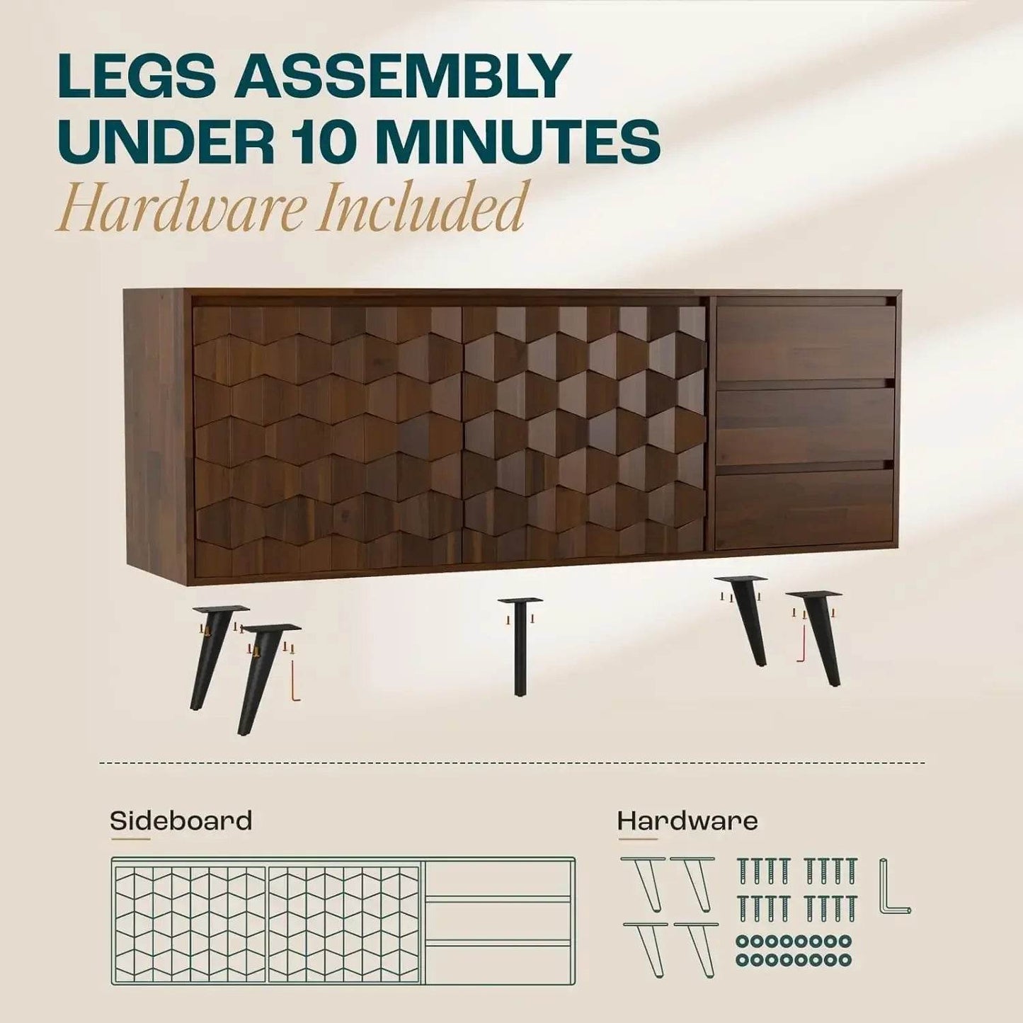 Sideboard Georgina Solid Wood 2 Doors & 3 Drawers - Loft&Timber