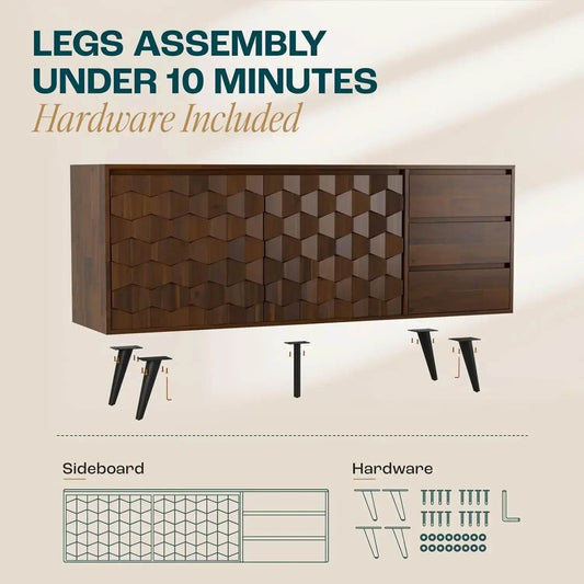 Sideboard Georgina Solid Wood 2 Doors & 3 Drawers - Loft&Timber