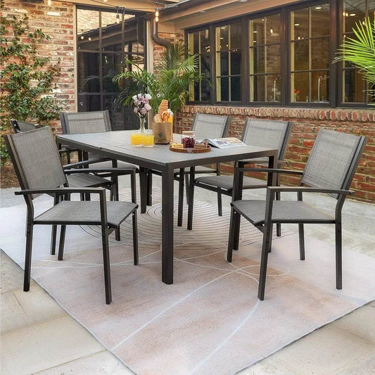 Weather Resistant Table and 6 Stackable Textile Chairs - Loft&Timber