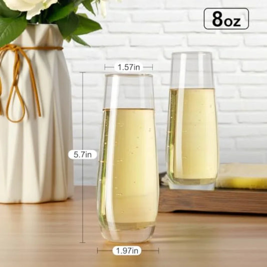 Stemless Champagne Flutes 8 oz Cocktail Glasses