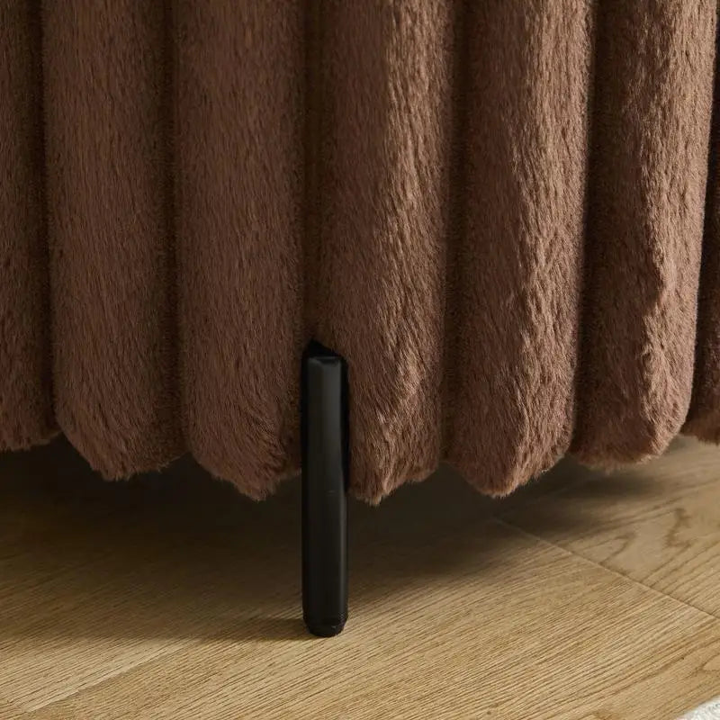 22.05" Wide Upholstered Round Pouf Ottoman with Black Metal Legs in Brown