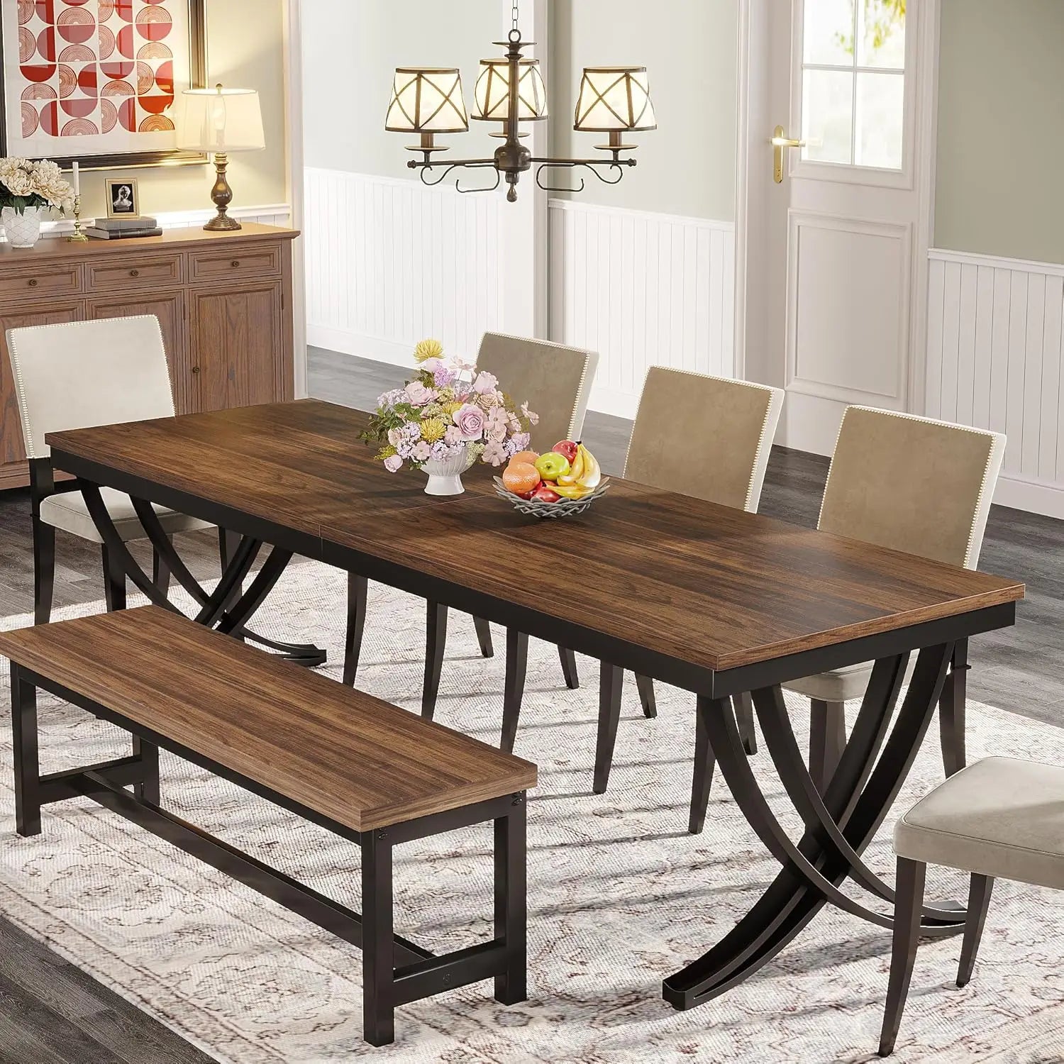 Rectangular Dining Table for 6-8, 78" Large Farmhouse Dinner Table - Loft&Timber