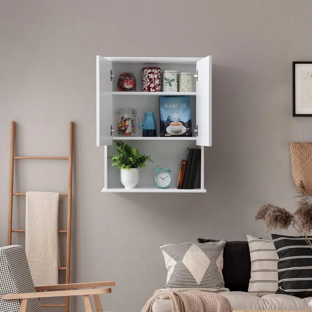 Wooden over-the-toilet wall cabinet, 23x29", buffering hinges, and adjustable shelves