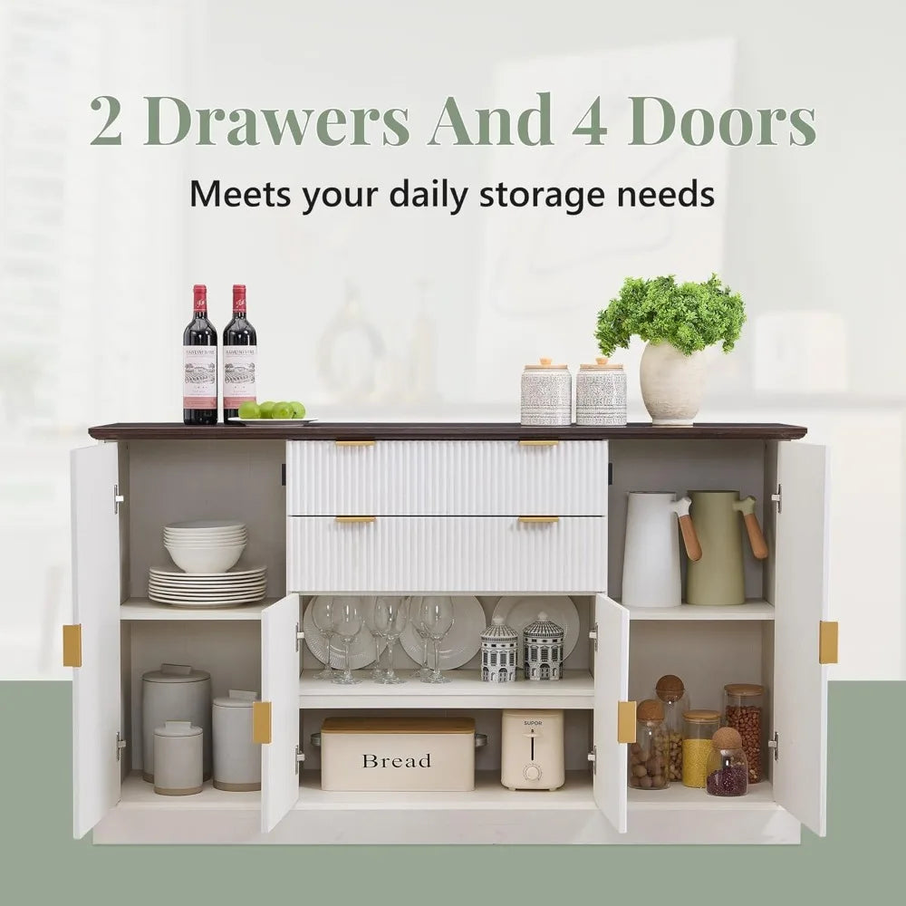58" White Fluted Buffet Cabinet with Storage - Loft&Timber