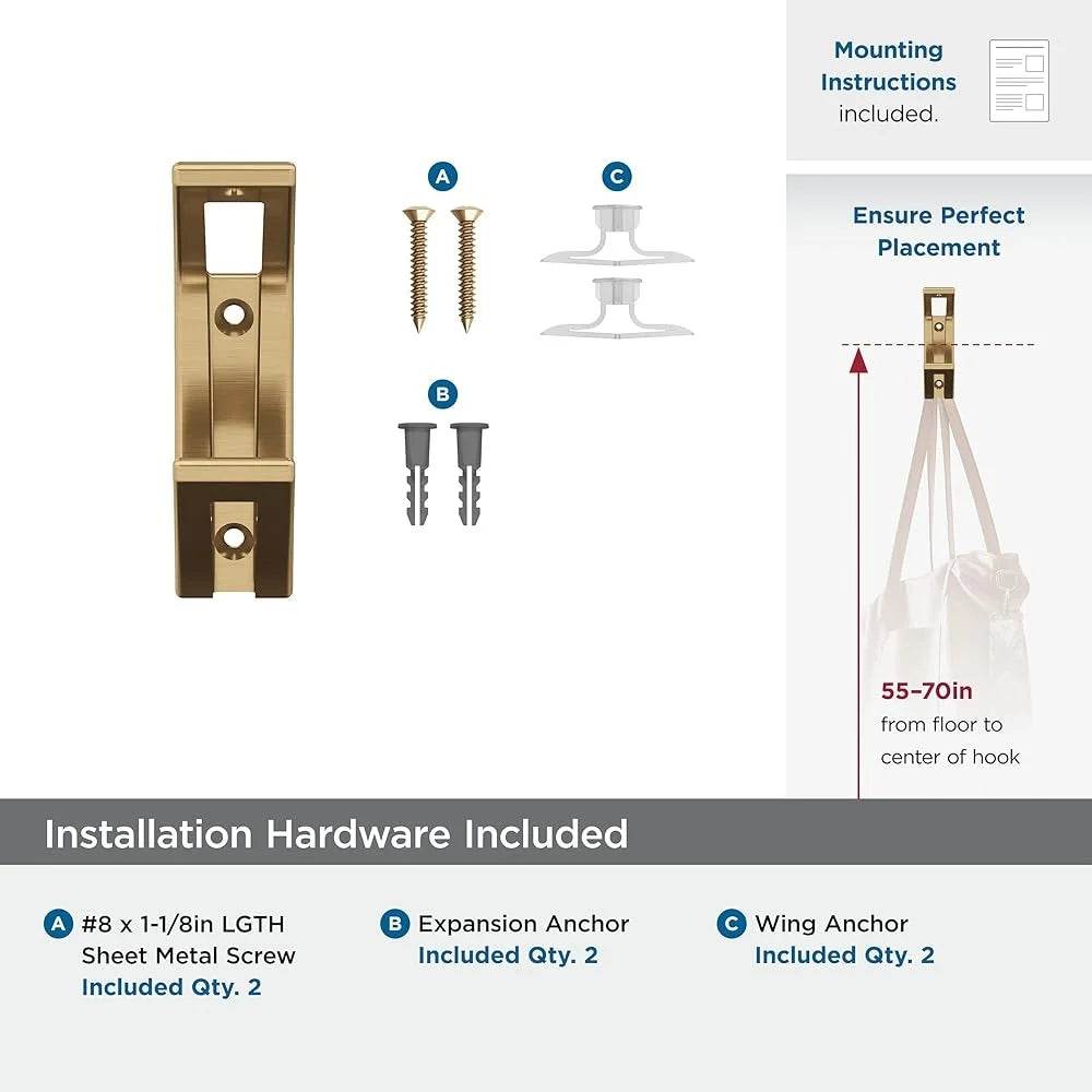 Contemporary Double Prong Decorative Wall Hook Coats Hats Bags Towels Perfect Entryway Bathroom Bedroom Easy Installation - Loft&Timber