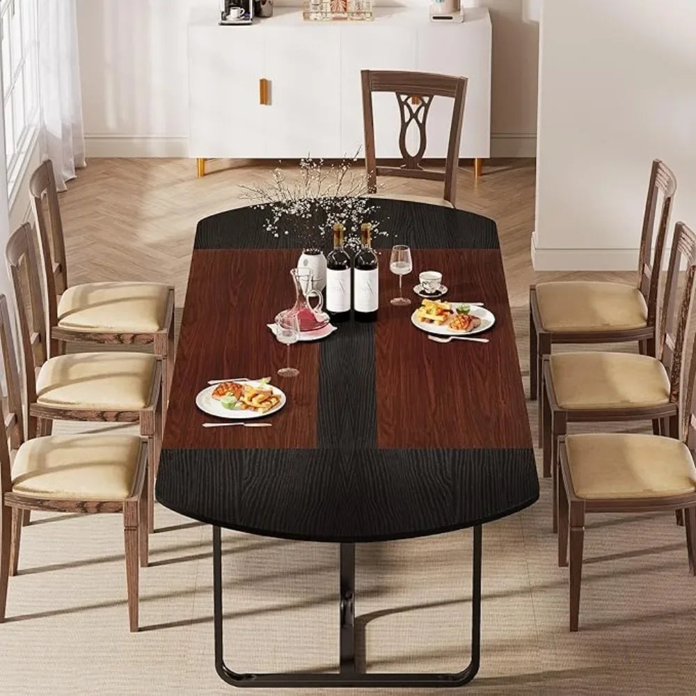 70.86" Modern Oval Dining Table with Walnut and Black Finish - Loft&Timber