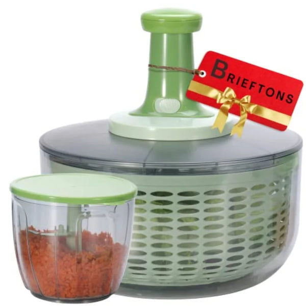 Brieftons Salad Spinner and Chopper: Large 6.3Quart Lettuce Greens Vegetable Washer Dryer with Bonus 0.95Quart Veggie Chopper M