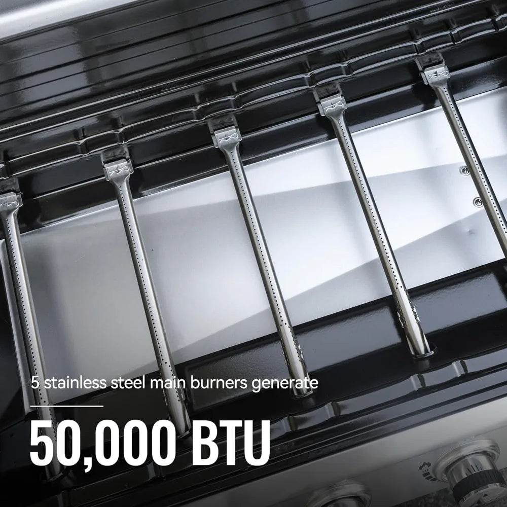 6-Burner BBQ Liquid Propane Gas Grill in Olive Green, with Sear Burner and Side Burner, 74,000 BTU, Cabinet Style Grill - Loft&Timber