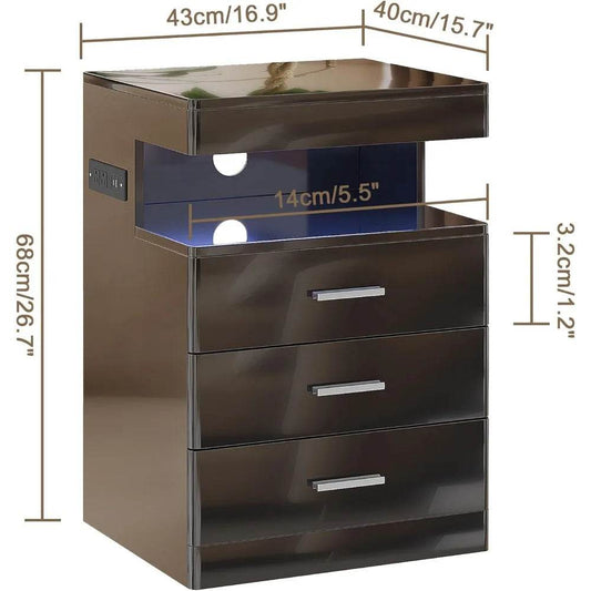 Contemporary LED Nightstand with Secret Compartment, Sleek Charging Station - Loft&Timber