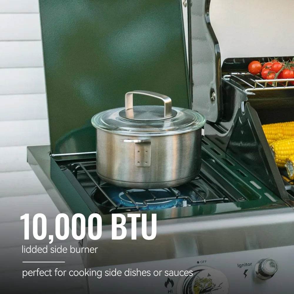 6-Burner BBQ Liquid Propane Gas Grill in Olive Green, with Sear Burner and Side Burner, 74,000 BTU, Cabinet Style Grill - Loft&Timber