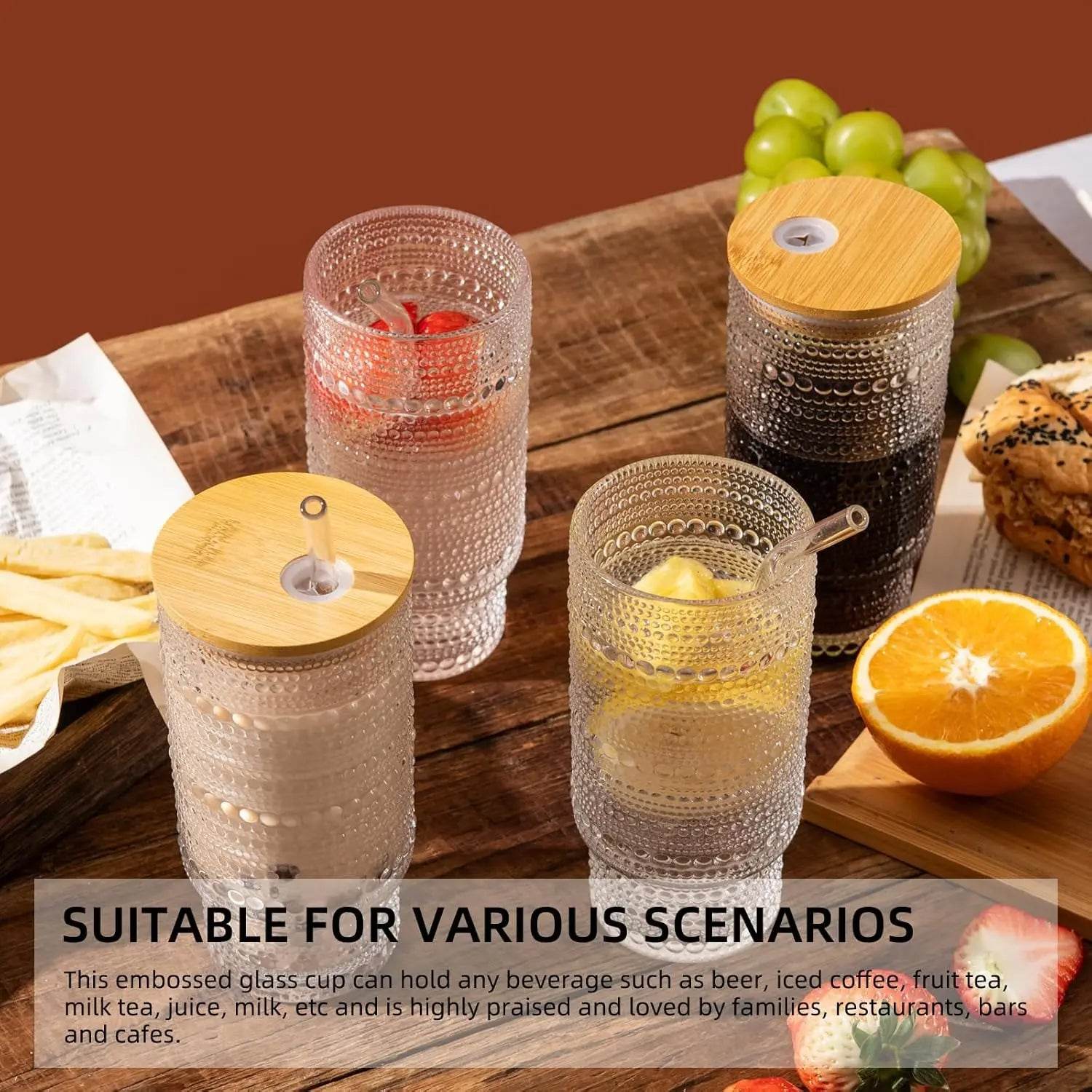 Drinking Glasses with Bamboo Lids and Glass Straw 2pcs Set,16oz Glass - Loft&Timber