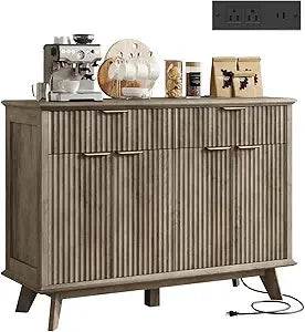 Sideboard Buffet Cabinet with Charging Station (2 Drawer, Natural Oak) - Loft&Timber