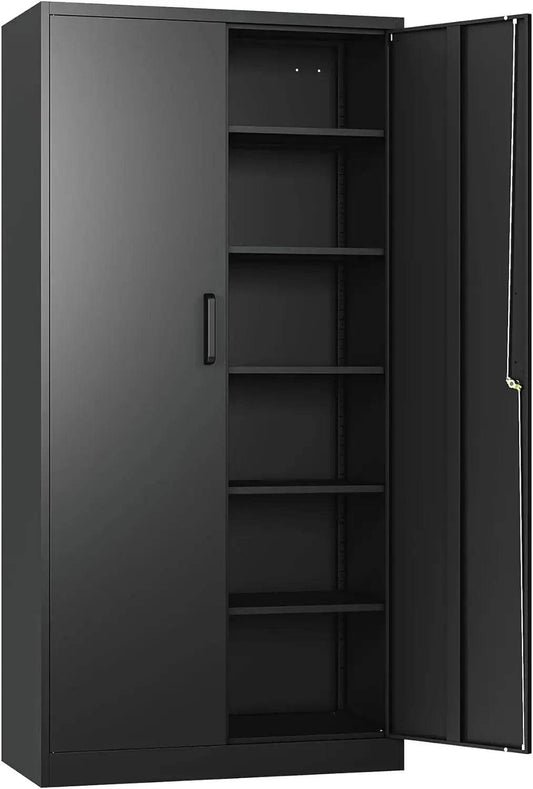 Garage Storage Cabinet with 2 Lockable Doors, 5 Adjustable Shelves - Loft&Timber