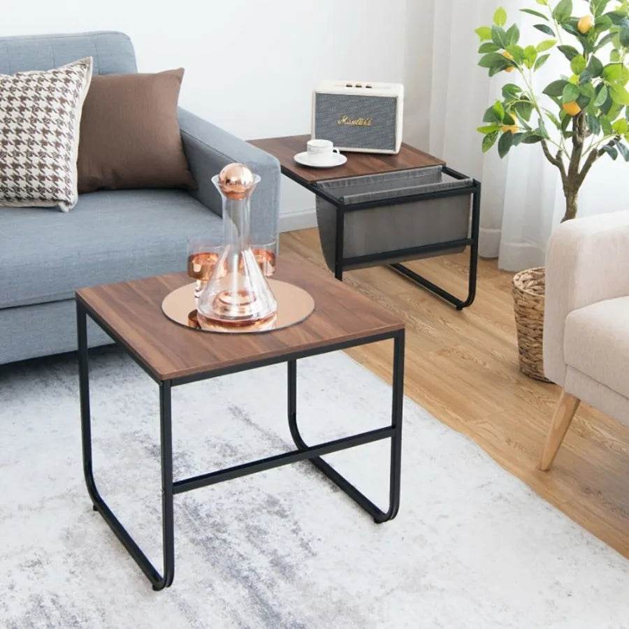 Set of 2 Nesting Coffee Tables with Side Pocket for Living Room Bedroom - Loft&Timber