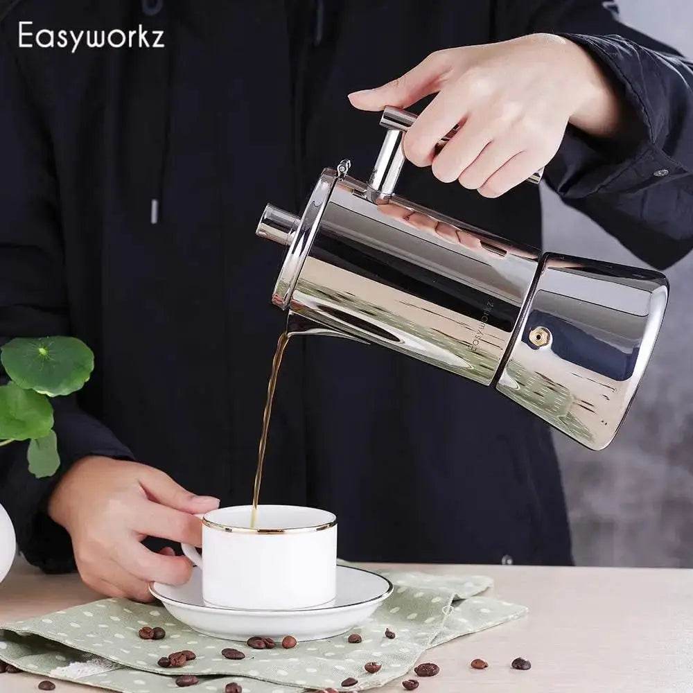 Stovetop Espresso Maker Stainless Steel Italian Coffee Machine Maker 4Cup 6.8 oz Induction Moka Pot - Loft&Timber