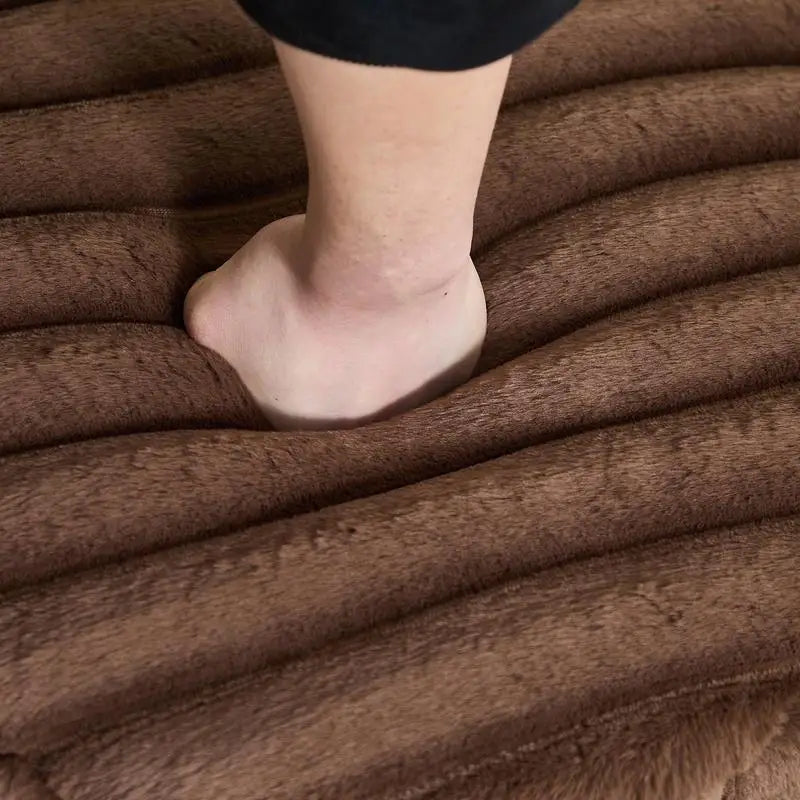 22.05" Wide Upholstered Round Pouf Ottoman with Black Metal Legs in Brown