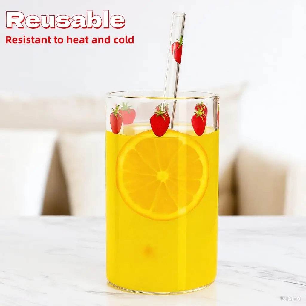 4 Sets Strawberry Cups, 300ML Clear Small Glass Strawberry Drinking Cups with 4 Pieces and Straws - Loft&Timber