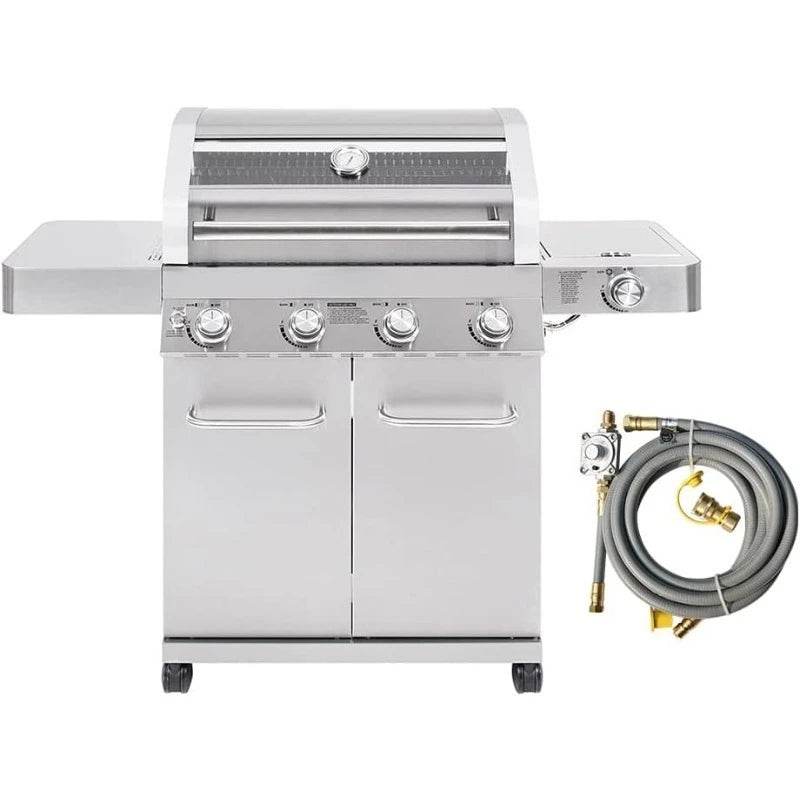 Larger Convertible 4-Burner Natural Gas Grill Stainless Steel Cabinet Style Propane Grills with Conversion Kit - Loft&Timber