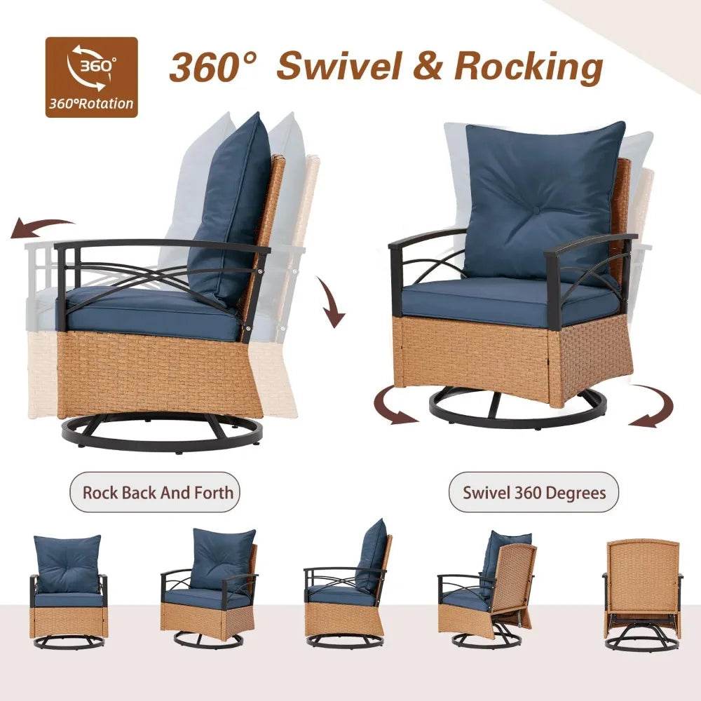 3 Pieces Patio Furniture Set, Outdoor Swivel Patio Rocker Chairs with Thick Cushions - Loft&Timber