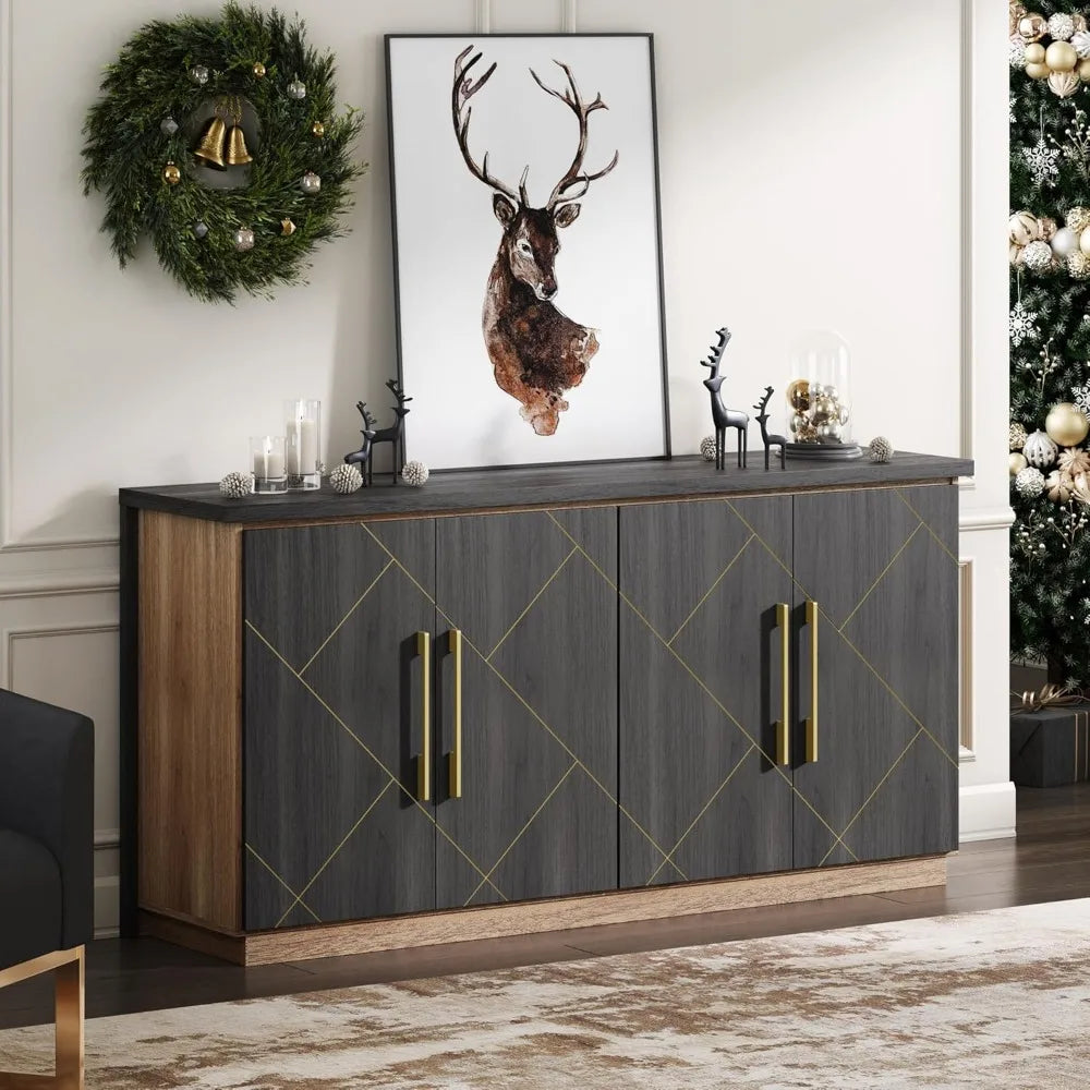 65" Buffet Sideboard Cabinet with Elegant Gold Trim - Loft&Timber