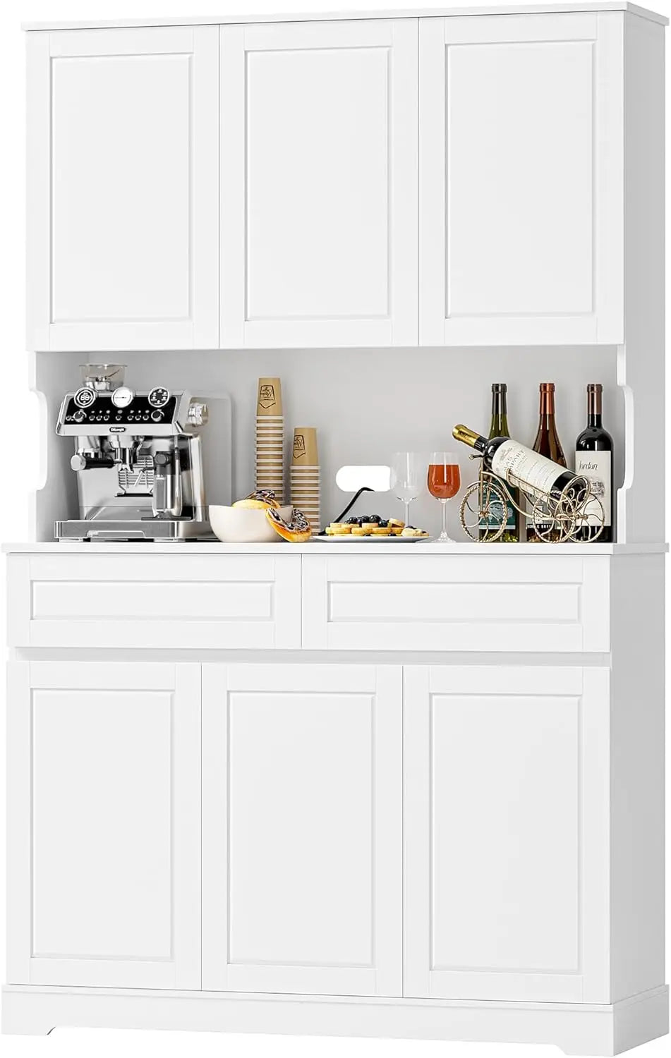 74" Pantry Cabinet, Tall Pantry with 6 Doors and 2 Drawers - Loft&Timber