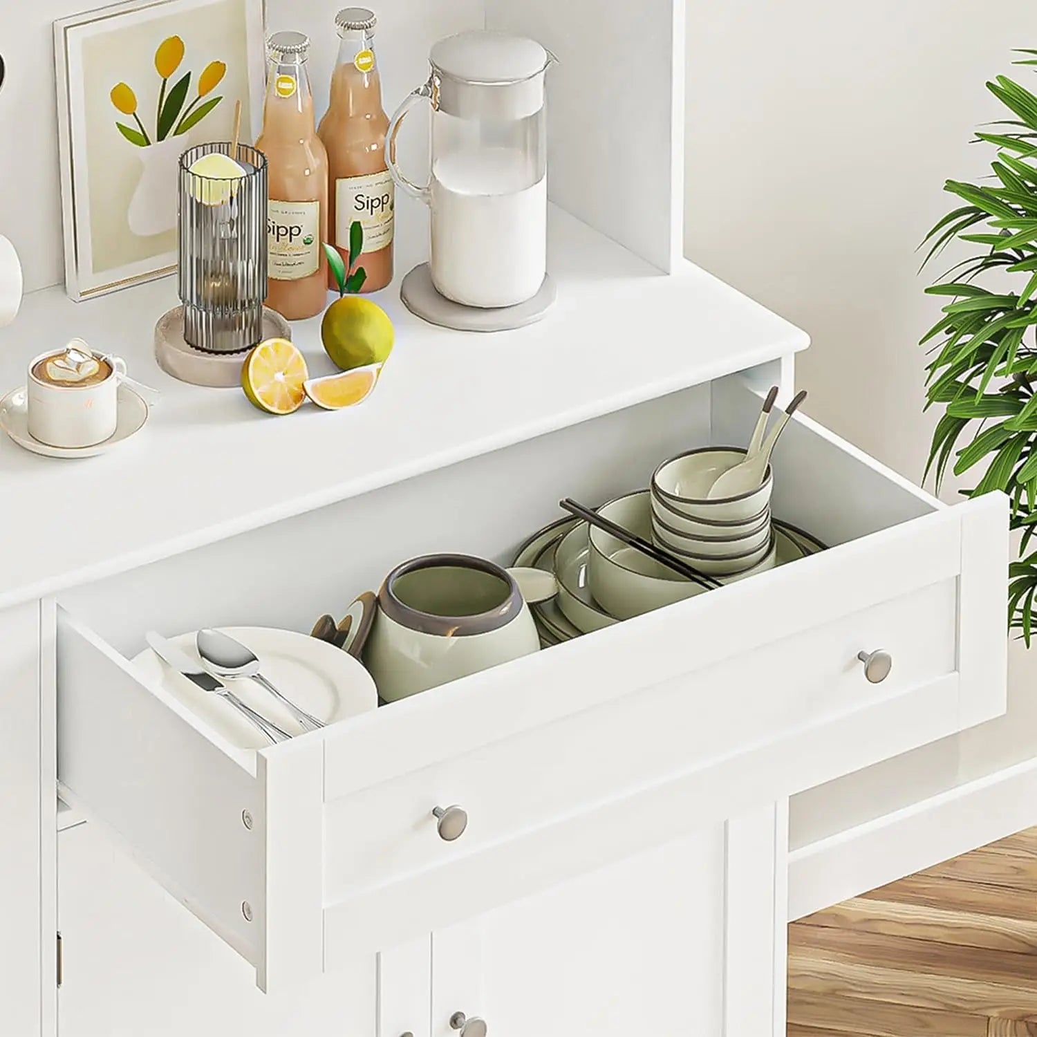 48" High Kitchen Pantry Storage Cabinet with Glass Doors and Shelves - Loft&Timber