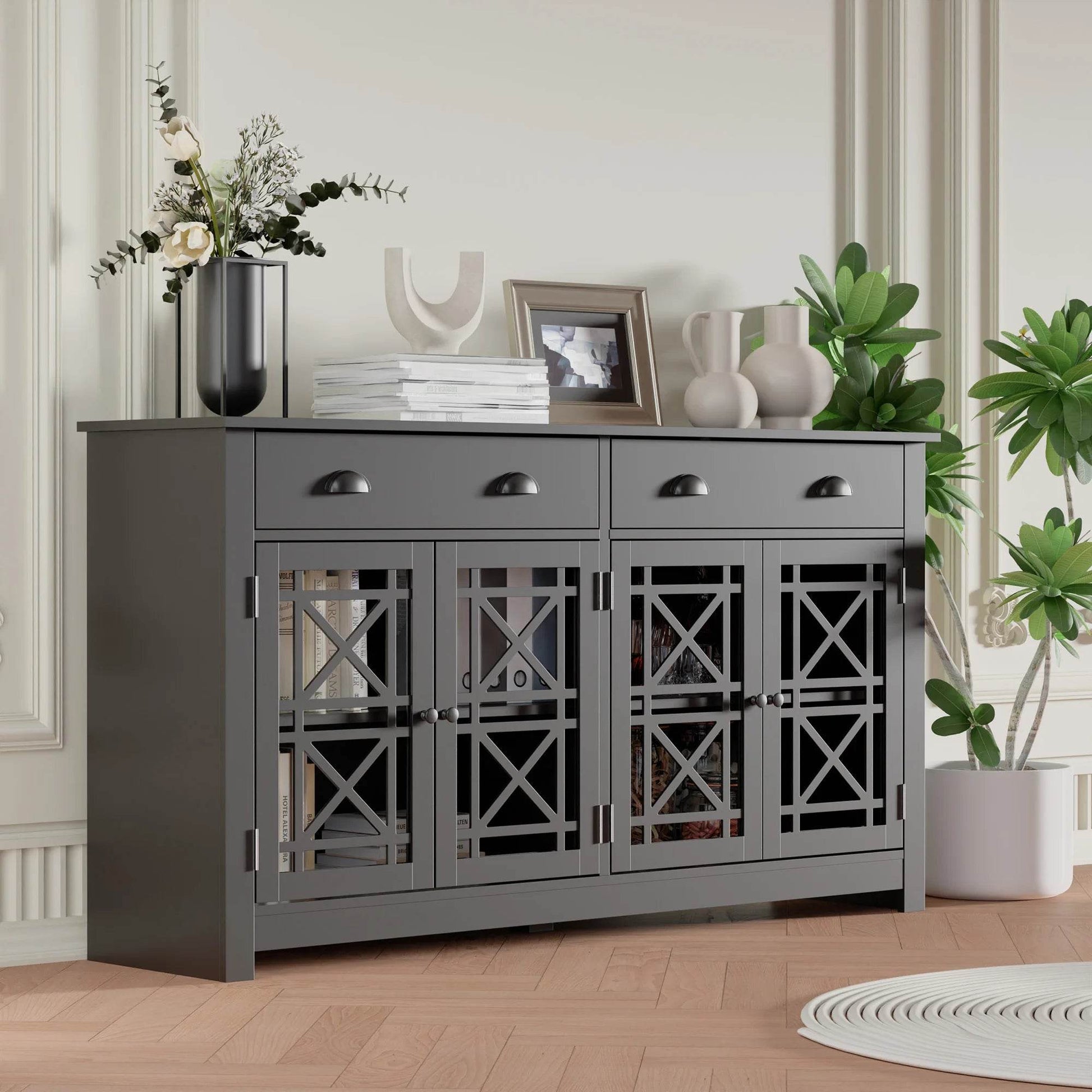 Modern Buffet Sideboard with 4 Acrylic Glass Doors - Loft&Timber