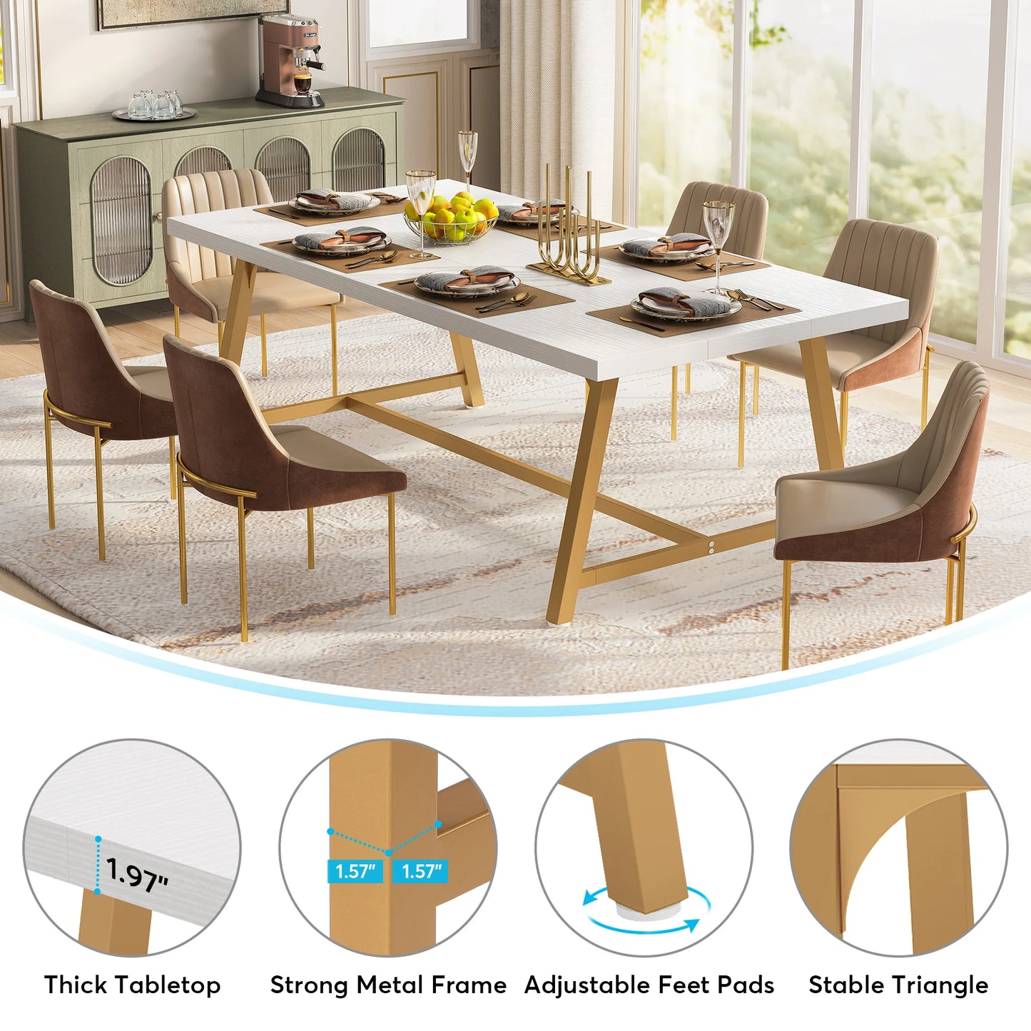 Tribesigns Dining Table for 8 People, 70.87" Rectangular Wood Kitchen Table - Loft&Timber