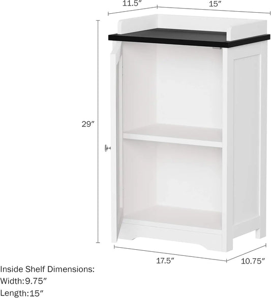 Home 2-Tier Bathroom Floor Storage Cabinet 29” Tall Free Standing White Cupboard with Adjustable Shelf