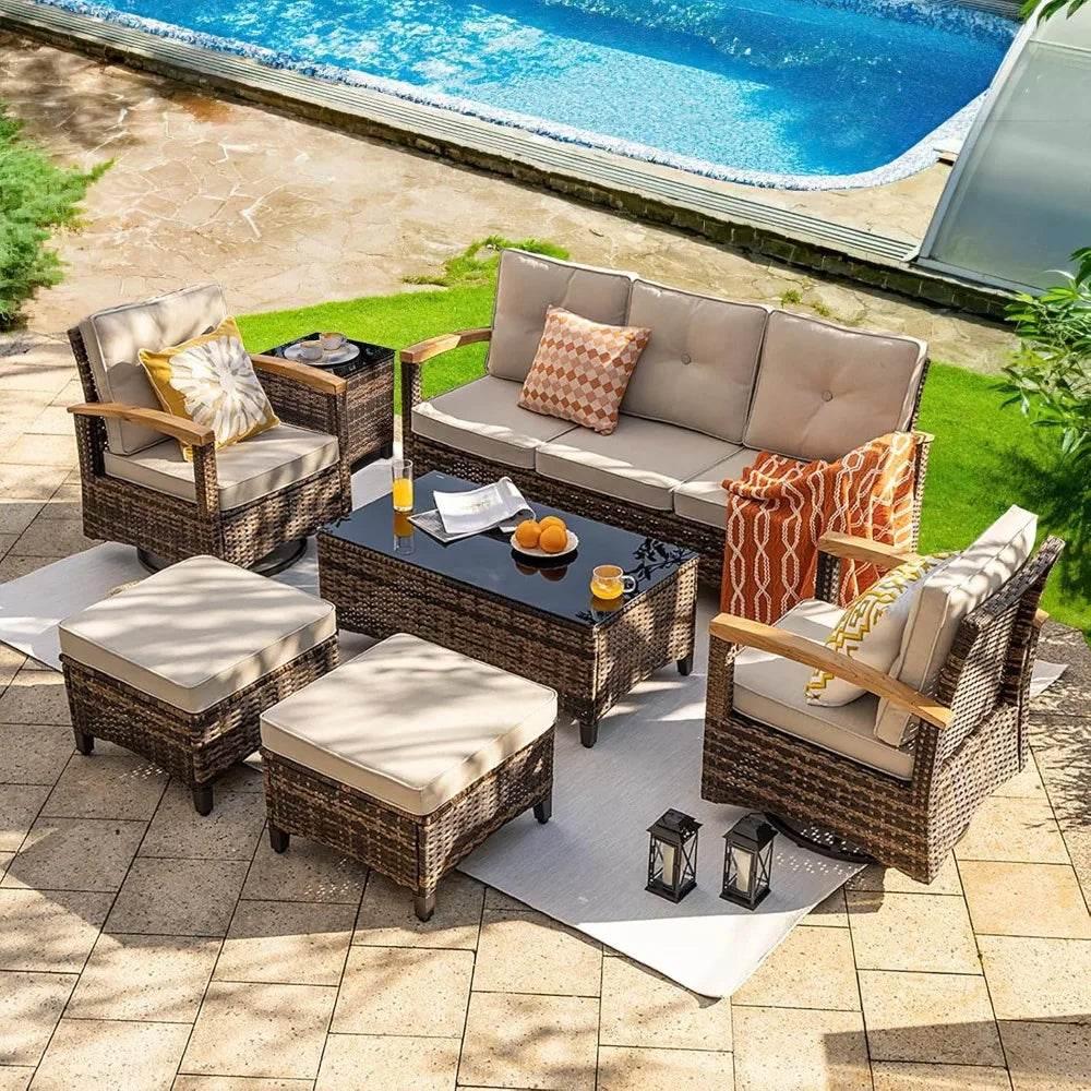 7 Pieces Patio Furniture Set with Swivel Rocker Chairs - Loft&Timber