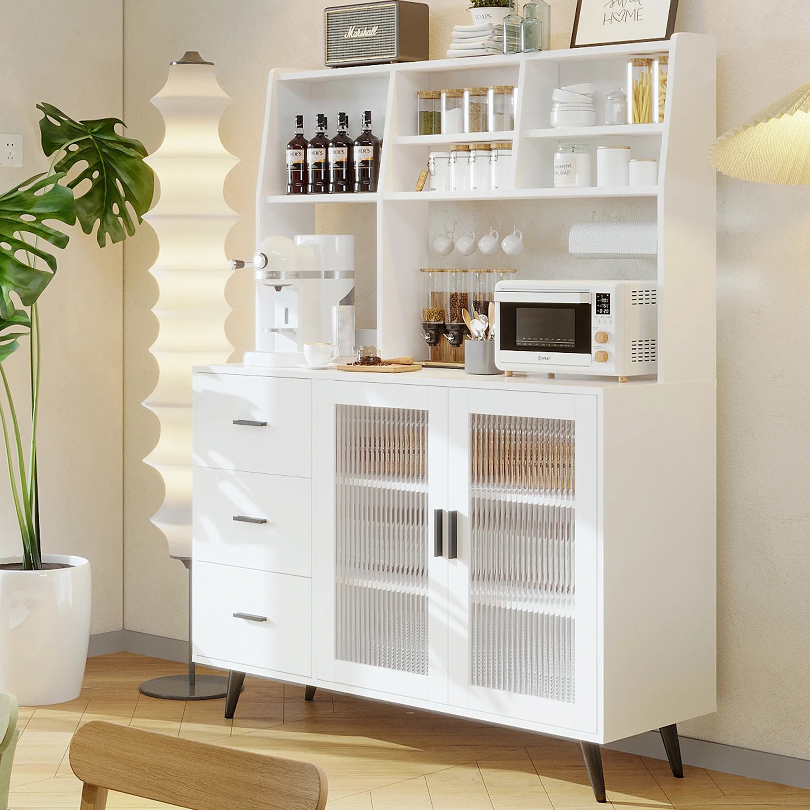 47" VOWNER Freestanding Hutch Storage Cabinet - Loft&Timber