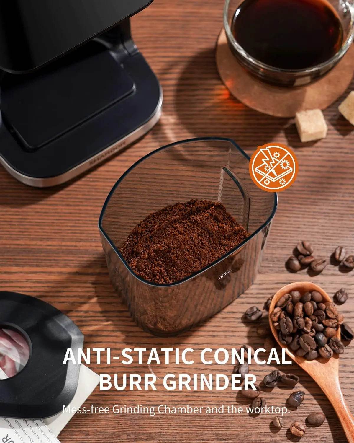 Conical Burr Espresso Coffee Grinder Electric with Precision Timer 2.0,Touchscreen Adjustable Burr Mill with 51 Precise Settings - Loft&Timber