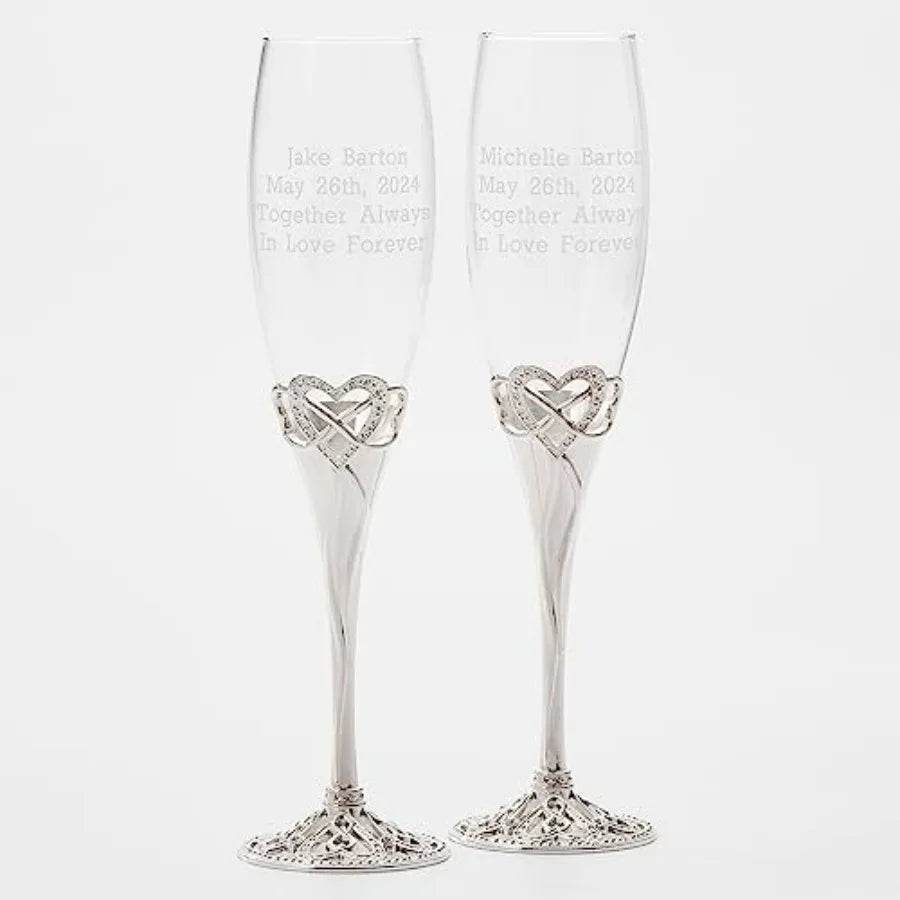 Personalized Infinity Heart Engraved Wedding Champagne Glass Flutes Set of 2 - Loft&Timber