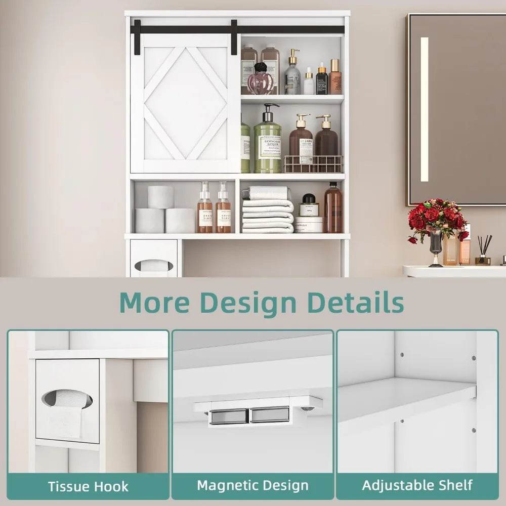 farmhouse style toilet storage cabinet with sliding barn door and integrated toilet paper stand organizer - Loft&Timber