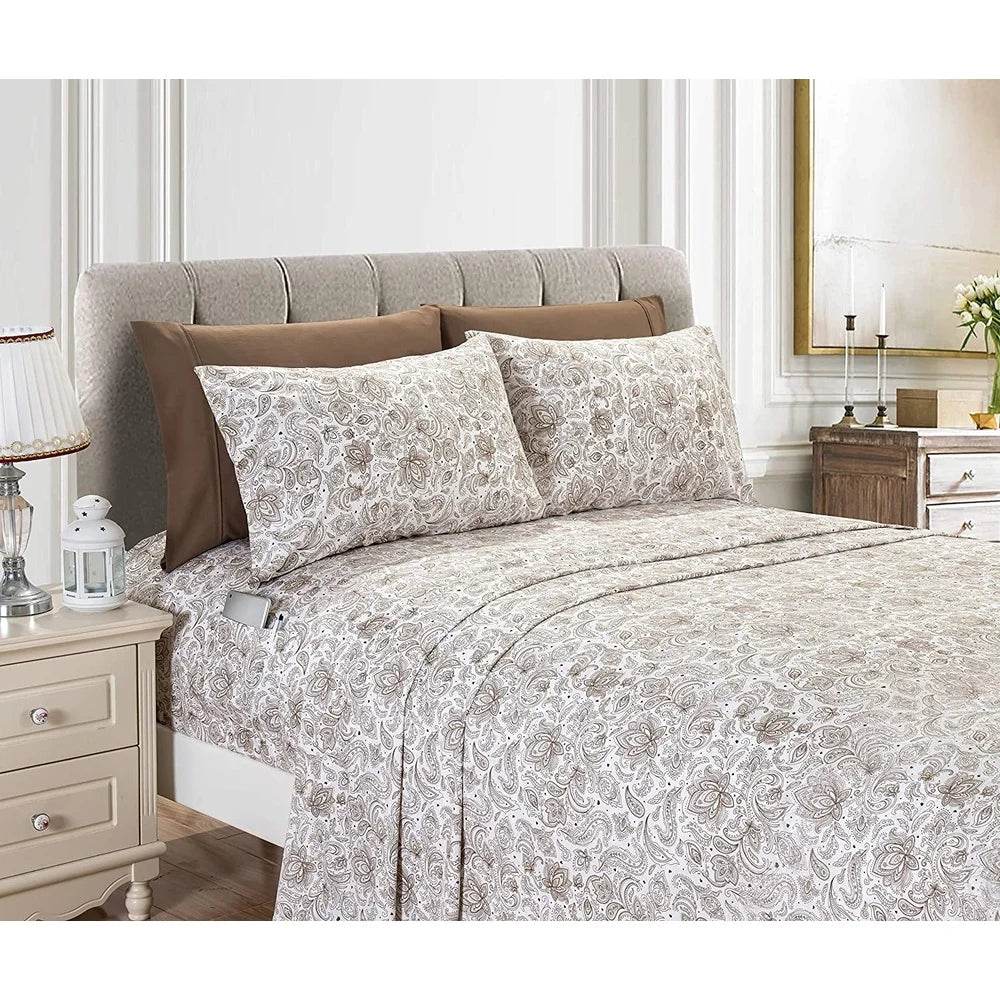6 Piece Full Bed Sheet Set Polyester Paisley Taupe - Loft&Timber