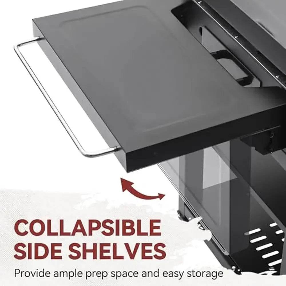 6-Burner Gas Griddle with Fold Side Tables Ceramic-coated Top & Double-Layer Shelves XL Cooking Surface & Upgraded Storage Cart - Loft&Timber