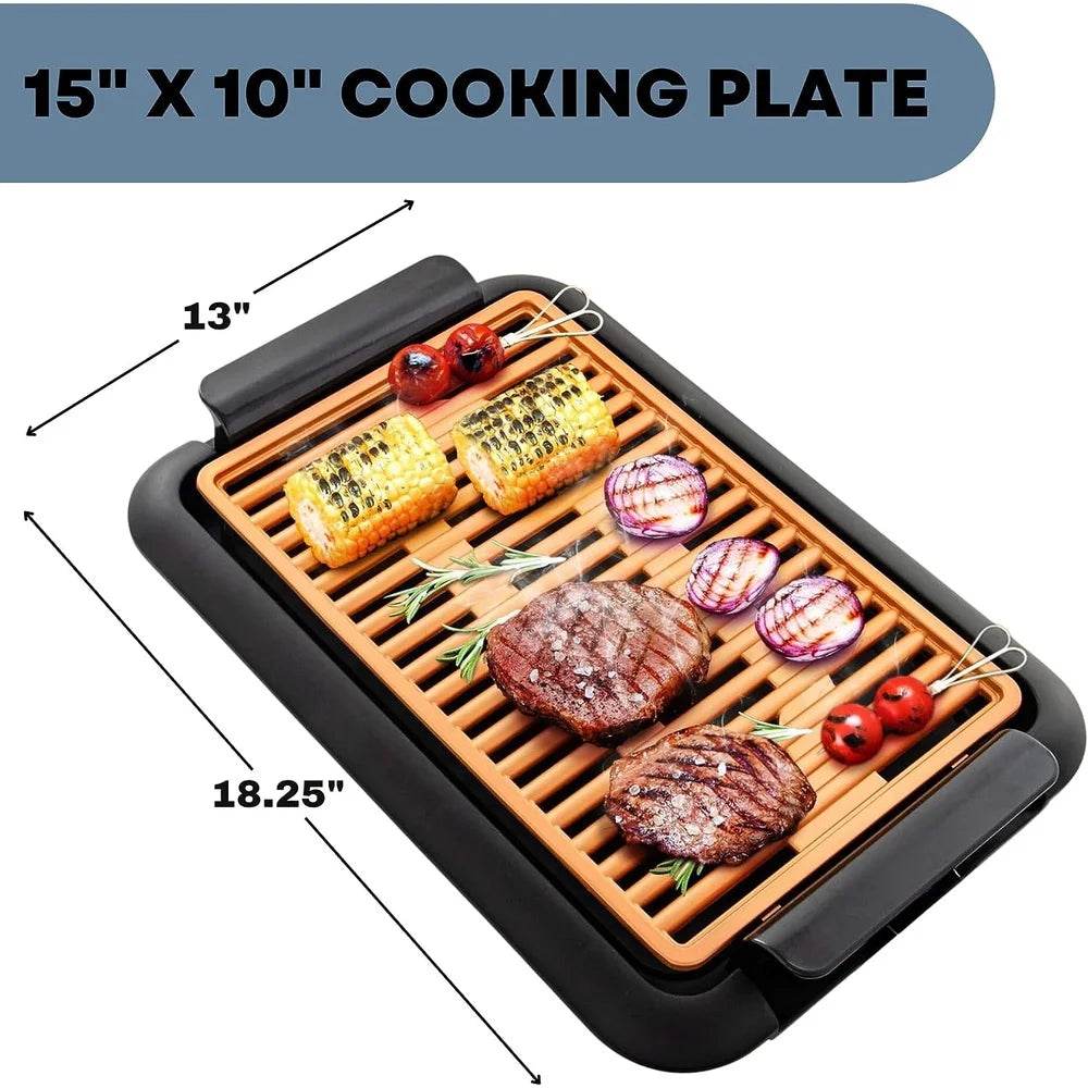 Electric Indoor Grill 15x10 Inch Non-Stick Cooking Surface 1200W - Loft&Timber