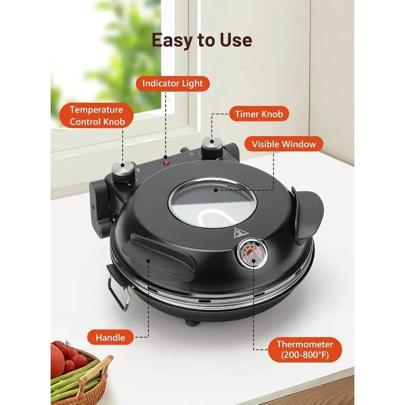 Electric Pizza Oven Indoor with Glazed Ceramic Stone, 12-Inch - Loft&Timber