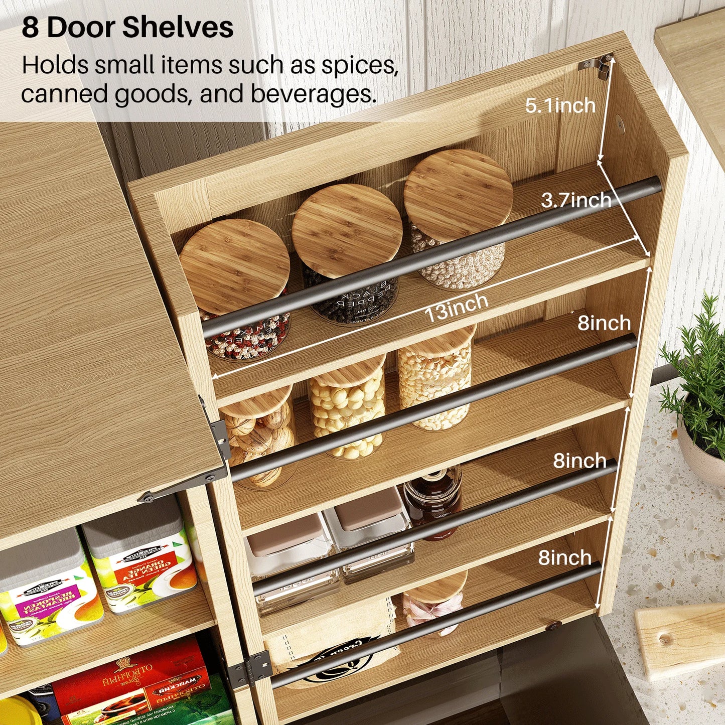 Redlife 72" Kitchen Pantry Storage Cabinet with 8 Shelves 4 Rattan Doors - Loft&Timber