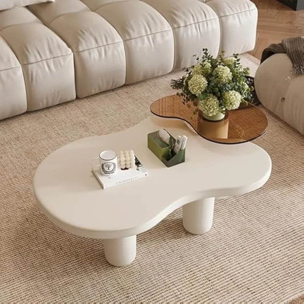 Modern 2-in-1 Irregular Cloud Coffee Table Set with Nesting Glass End Table - Loft&Timber